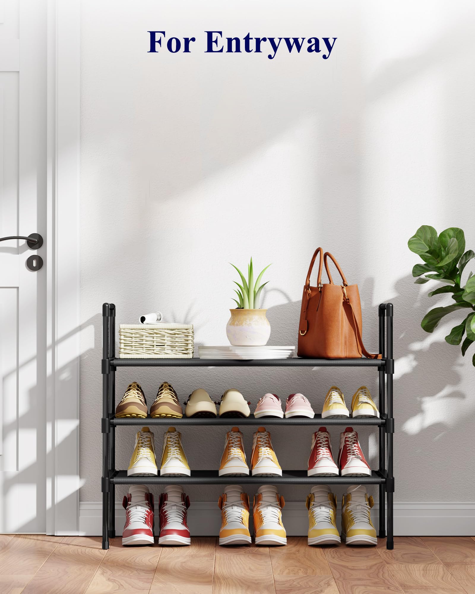 Kitsure Shoe Rack for Closet, Shoe Organizer, 27.6" Wide - 3 Tier, Black