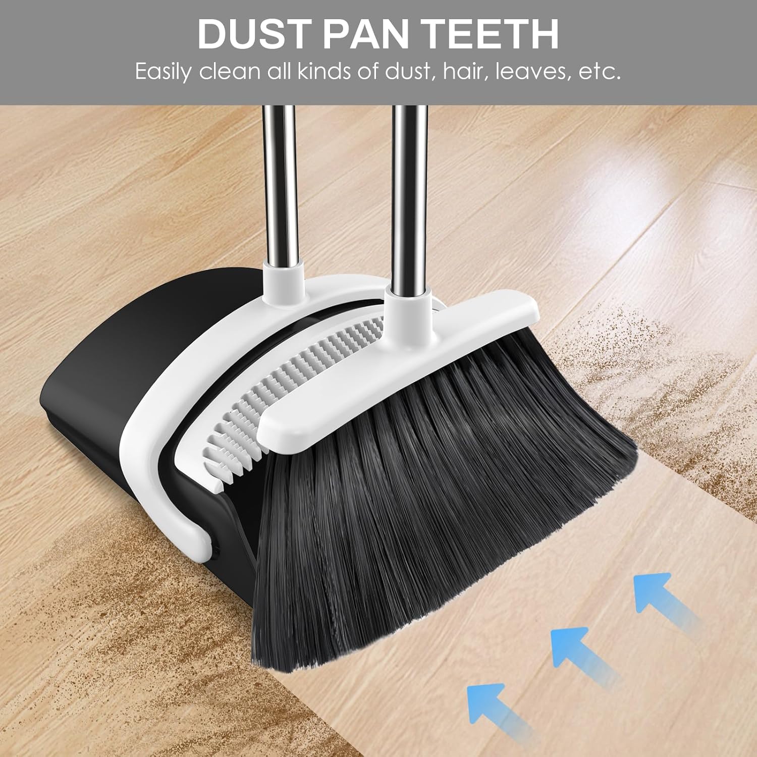 Broom and Dustpan Set for Home, 51-in Long Adjustable Handle Angle Broom and Dustpan Combo Set with