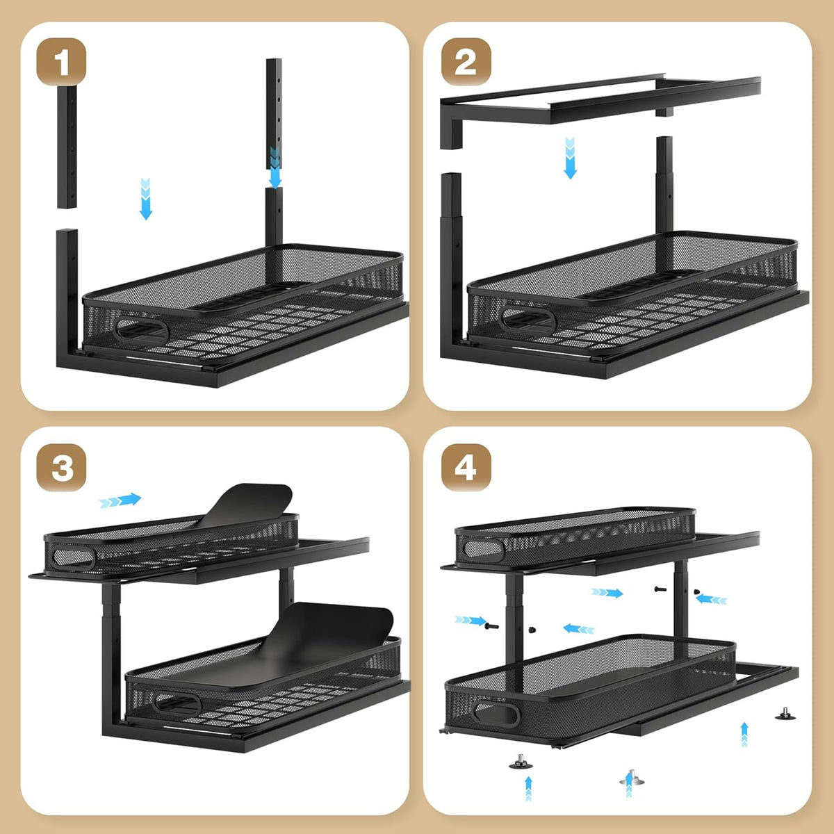 2-Pack 21.3 IN Depth Under Sink Organizer With Next-Gen Ball-Bearing Slides,Sophisticated Mesh