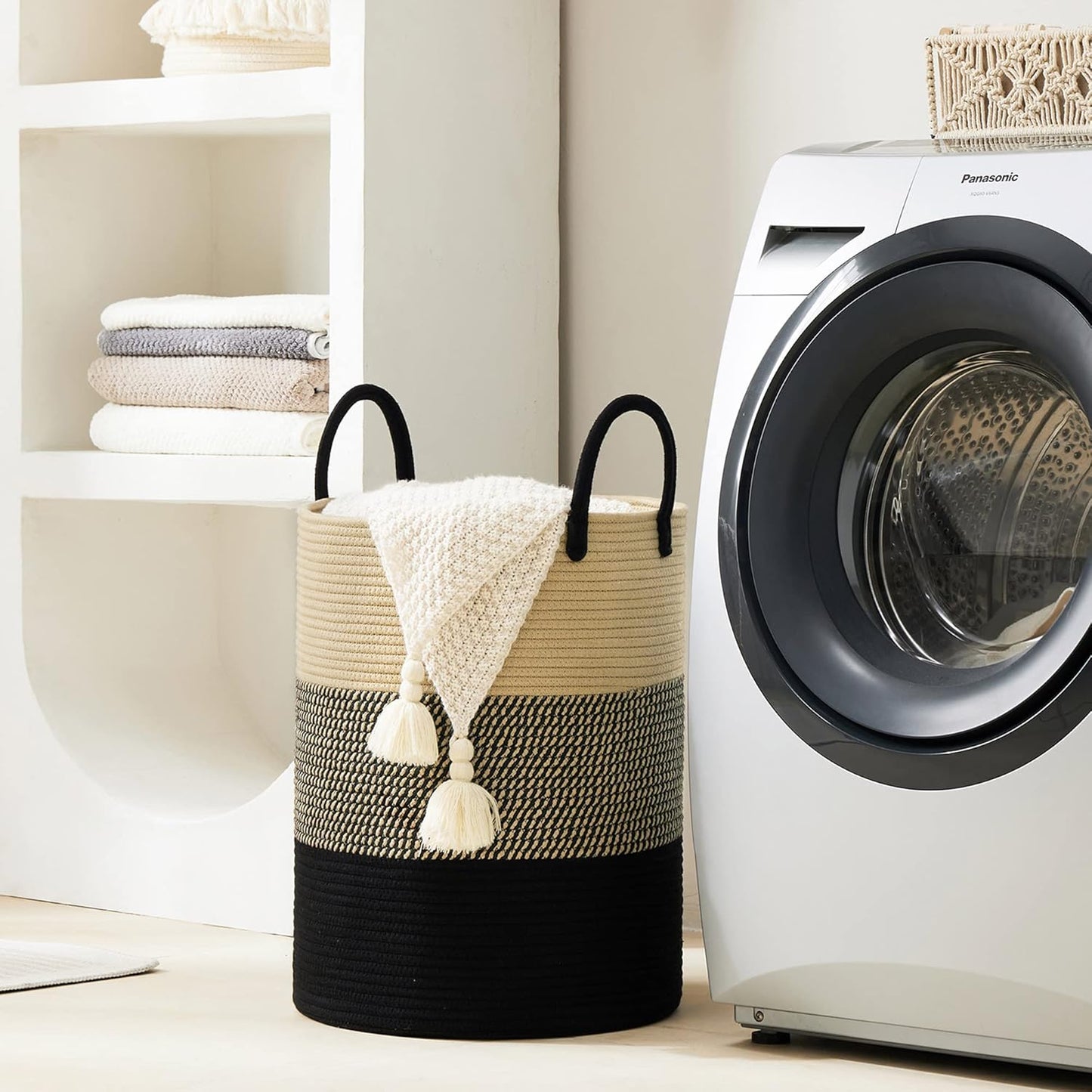 YOUDENOVA Woven Rope Laundry Hamper Basket, 72L Tall Luandry Basket, Baby Nursery Hamper for