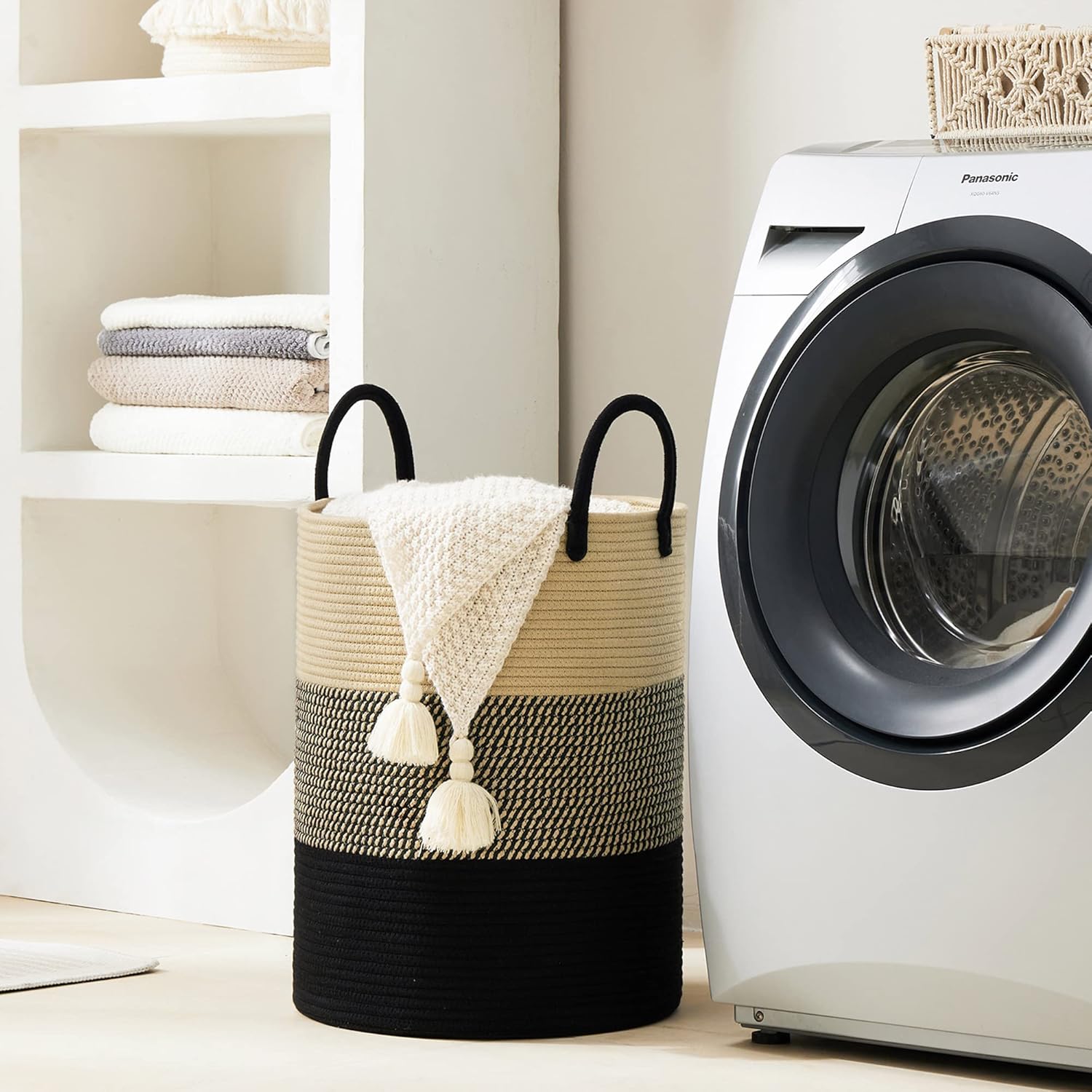 YOUDENOVA Woven Rope Laundry Hamper Basket, 72L Tall Luandry Basket, Baby Nursery Hamper for