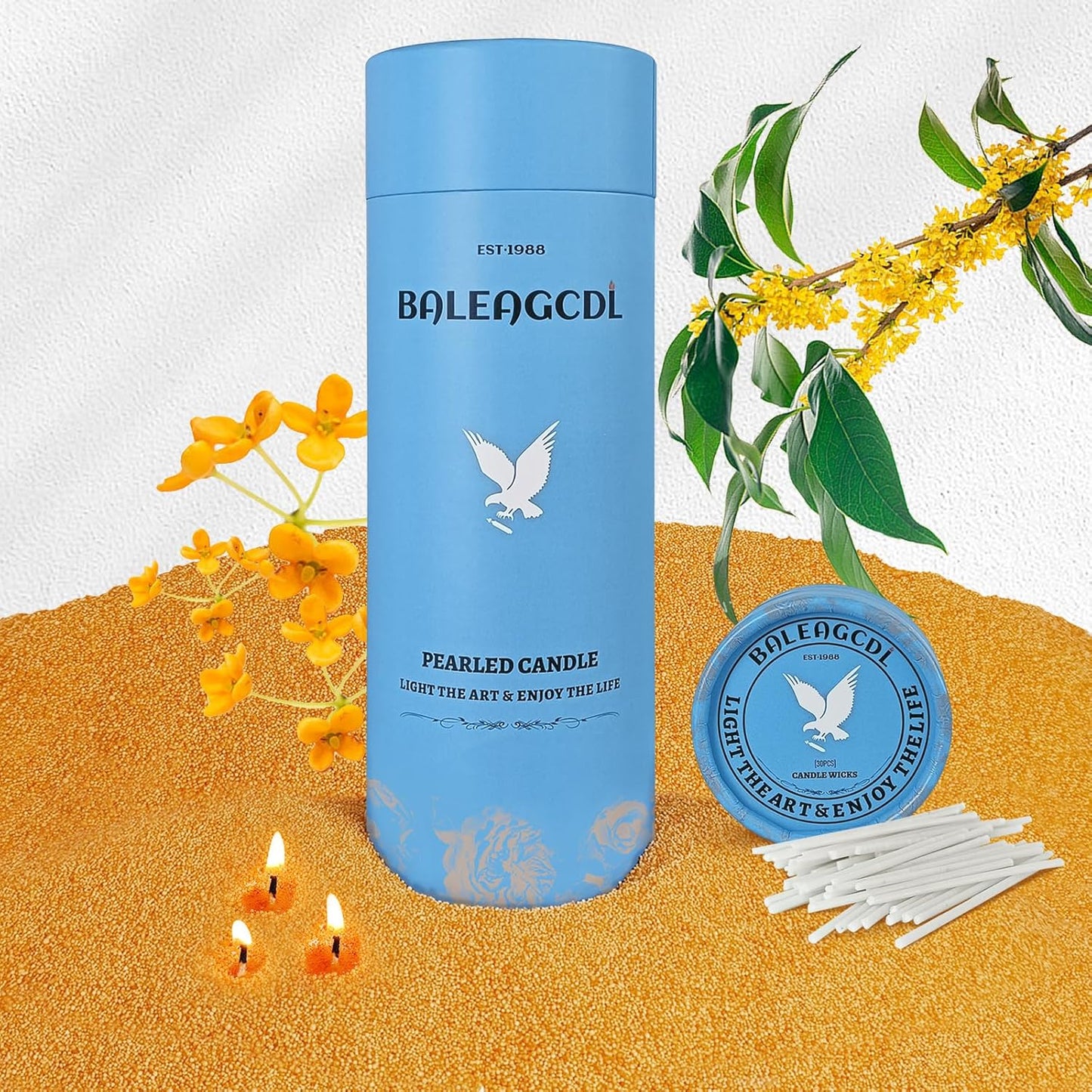 Osmanthus Scented Pumpkin Pearled Candle 18oz Luxury Sand Candle Granulated Wax - 30 Cotton Wicks