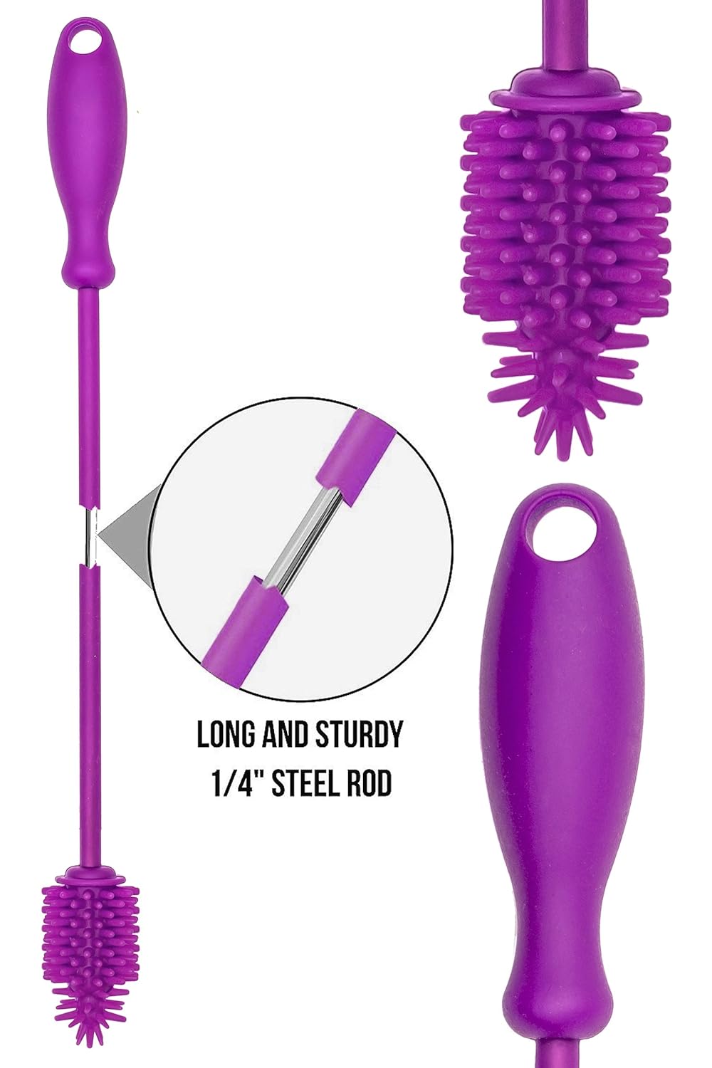 A-Brush Silicone Bottle Cleaner Brush, 2 Piece Set, Flexible, Long Handle - Water Bottle Cleaner