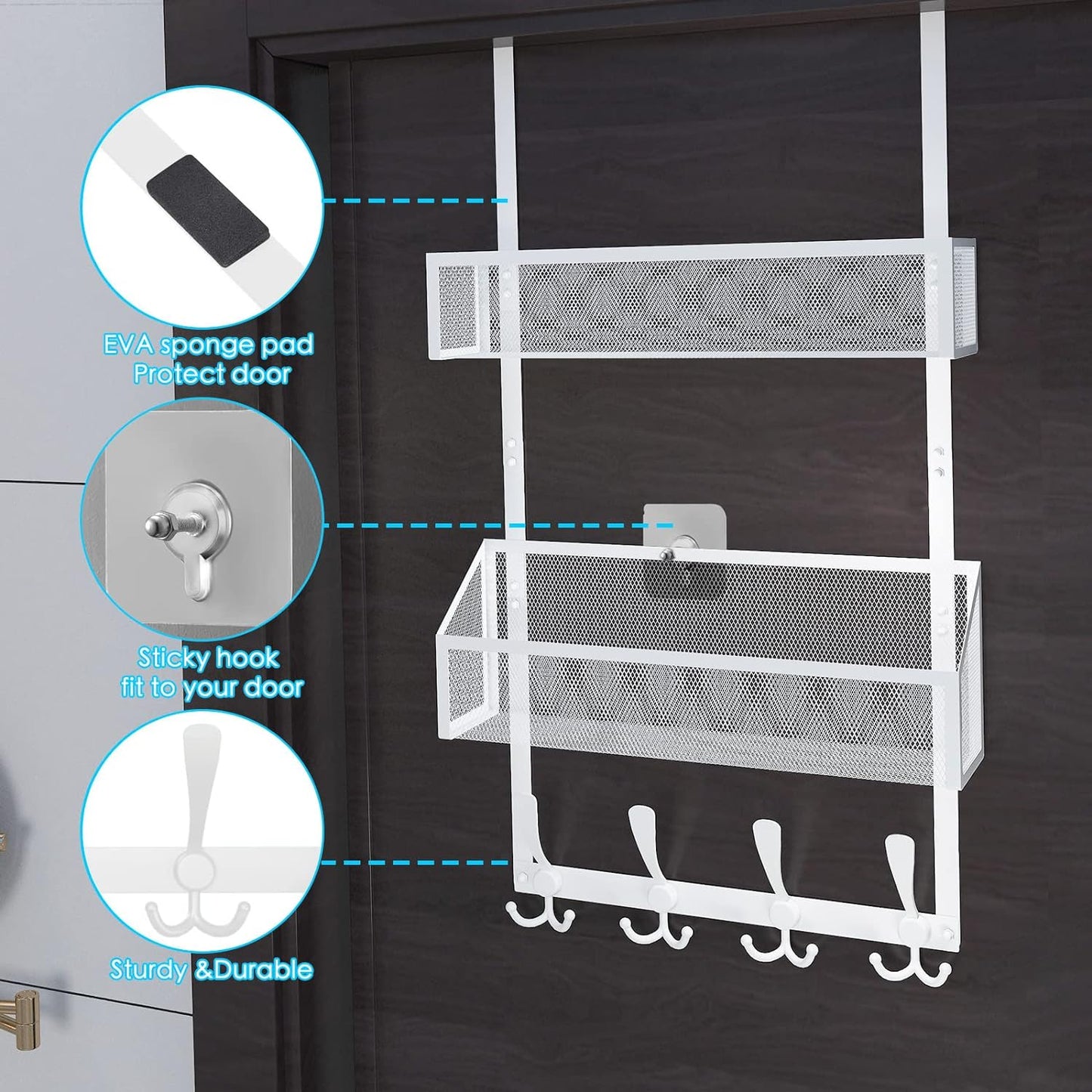 Over The Door Hooks Organizer, Coat Rack Over The Door Storage Hanger Towel Rack, Back of Door