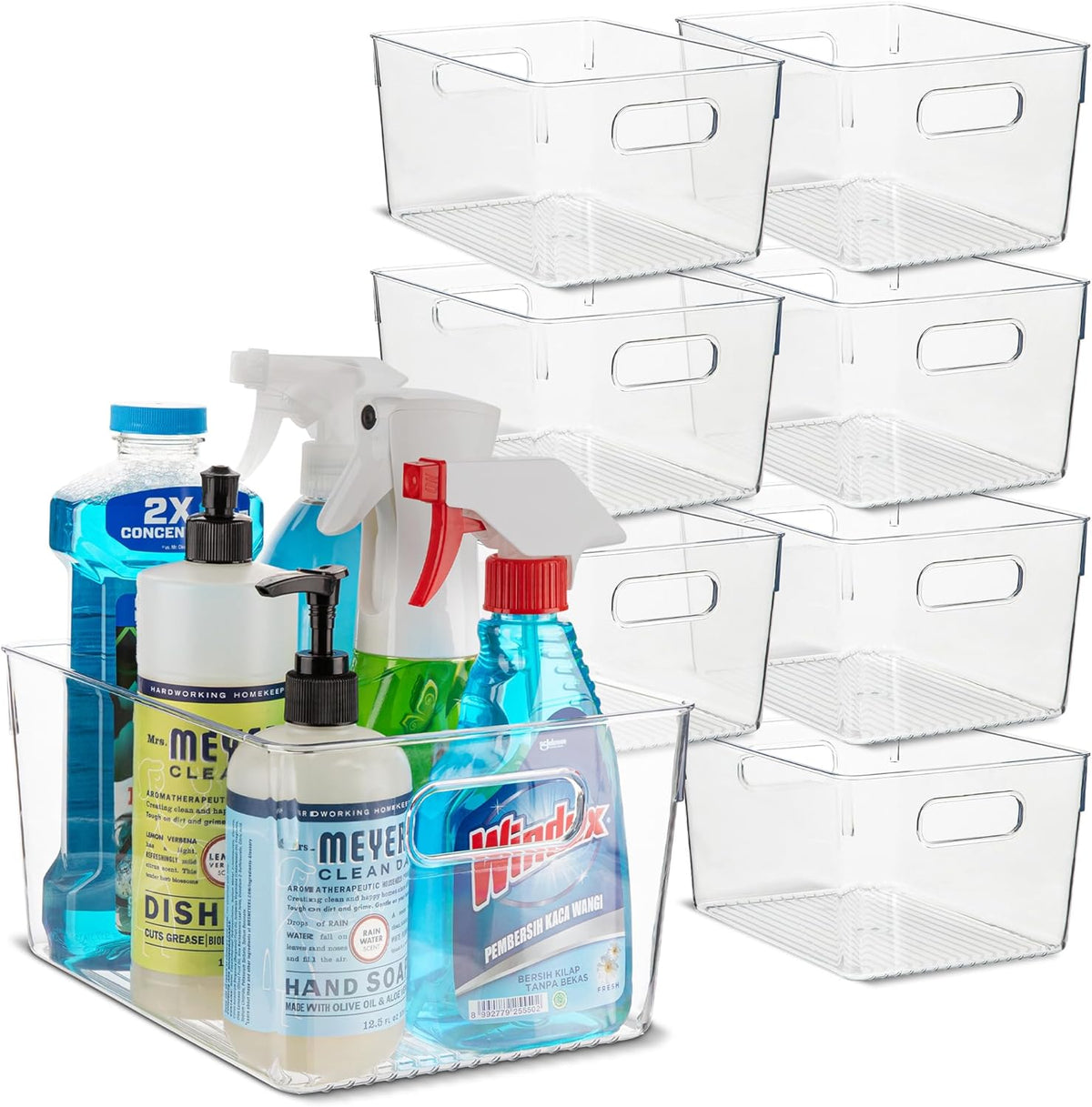 Plastic Food Storage 8 Pack Clear Container Bin with Handles for Organizing Kitchen, Pantry