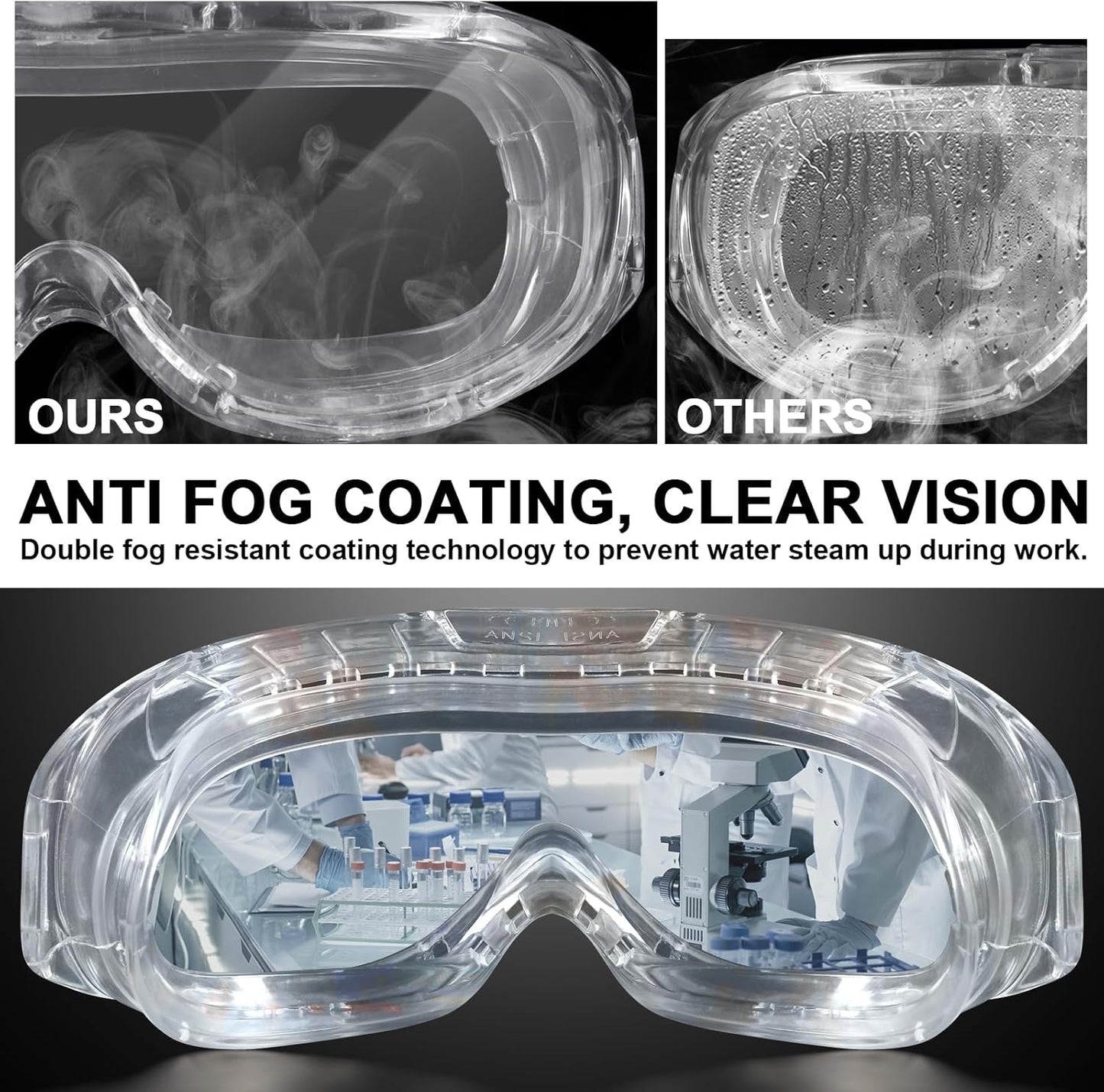 OXG 6 Pack Protective Safety Goggles Anti-Fog, Adjustable Chemical Splash Eye Protection Science
