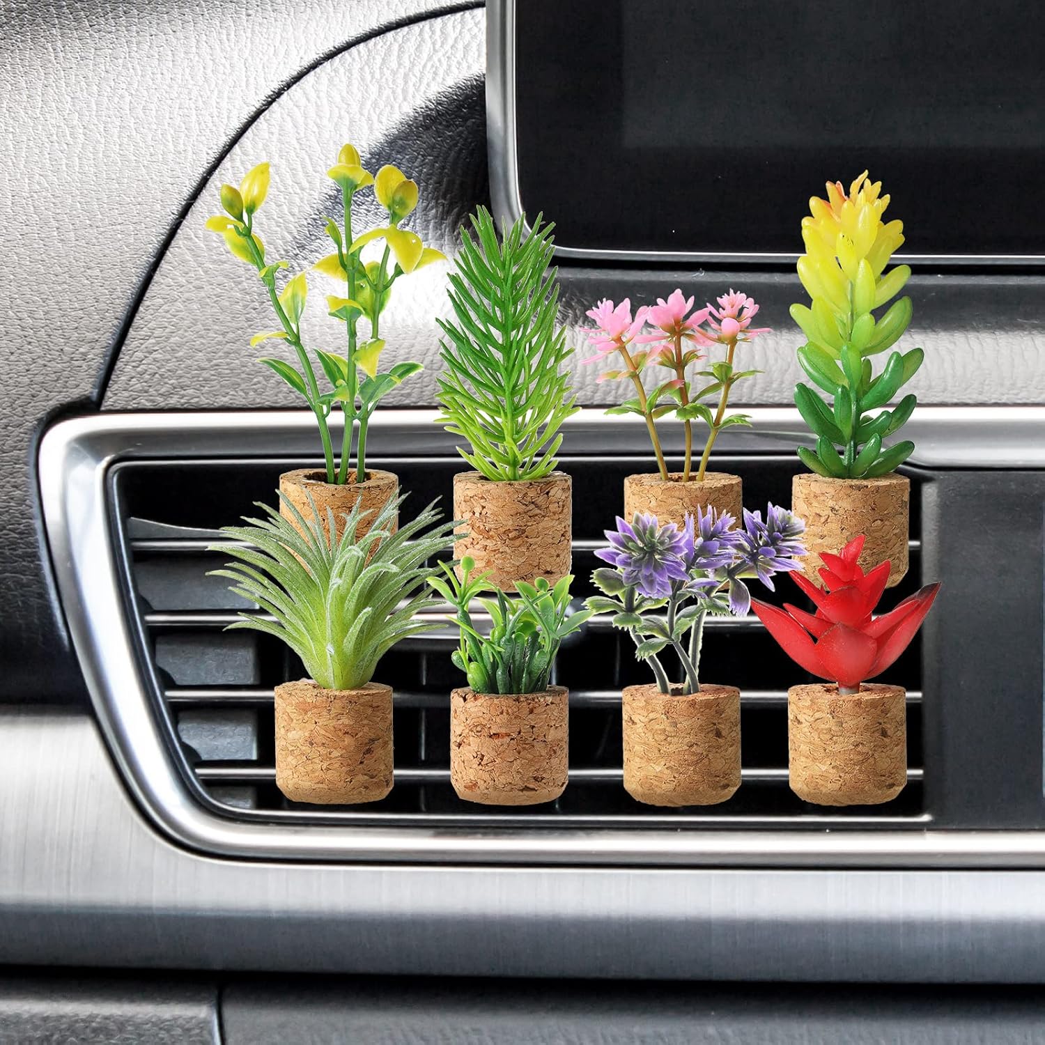 8 Pieces Artificial Plant Air Vent Clips Succulents with Essential Oil Mini Cute Sprayer Car Plant