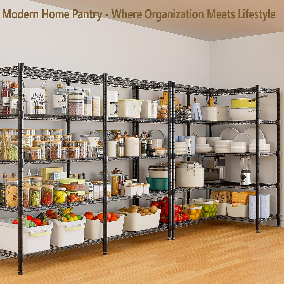 Himimi Storage Shelves-5 Tier Heavy Duty Wire Shelving Unit with Leveling Feet, 1500LBS Adjustable