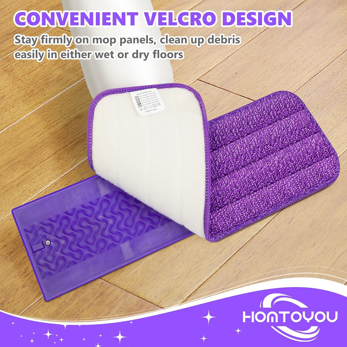 HOMTOYOU Reusable Pads Refills for Swiffer Power Mop: 6 Pack Microfiber Pad for Multi-Surface Floor