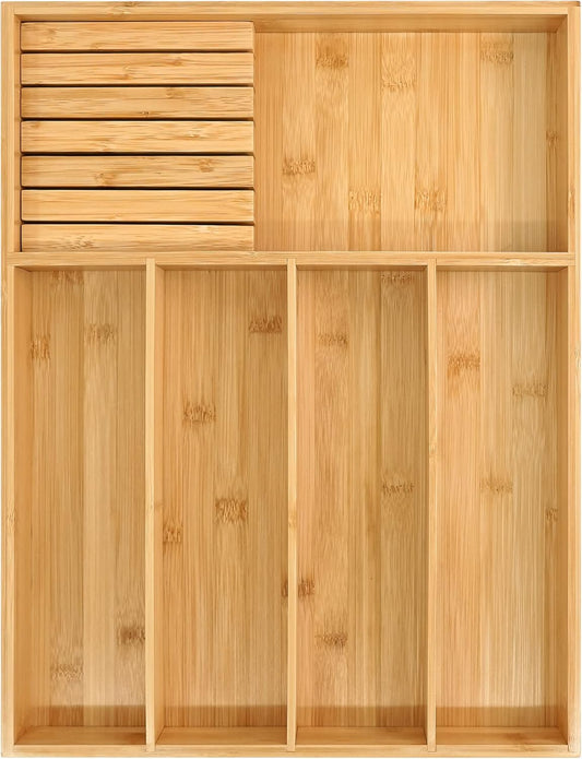 VaeFae Bamboo Silverware Organizer (Non-expandable), Utensil Holder for Drawer, Wooden Cutlery Tray