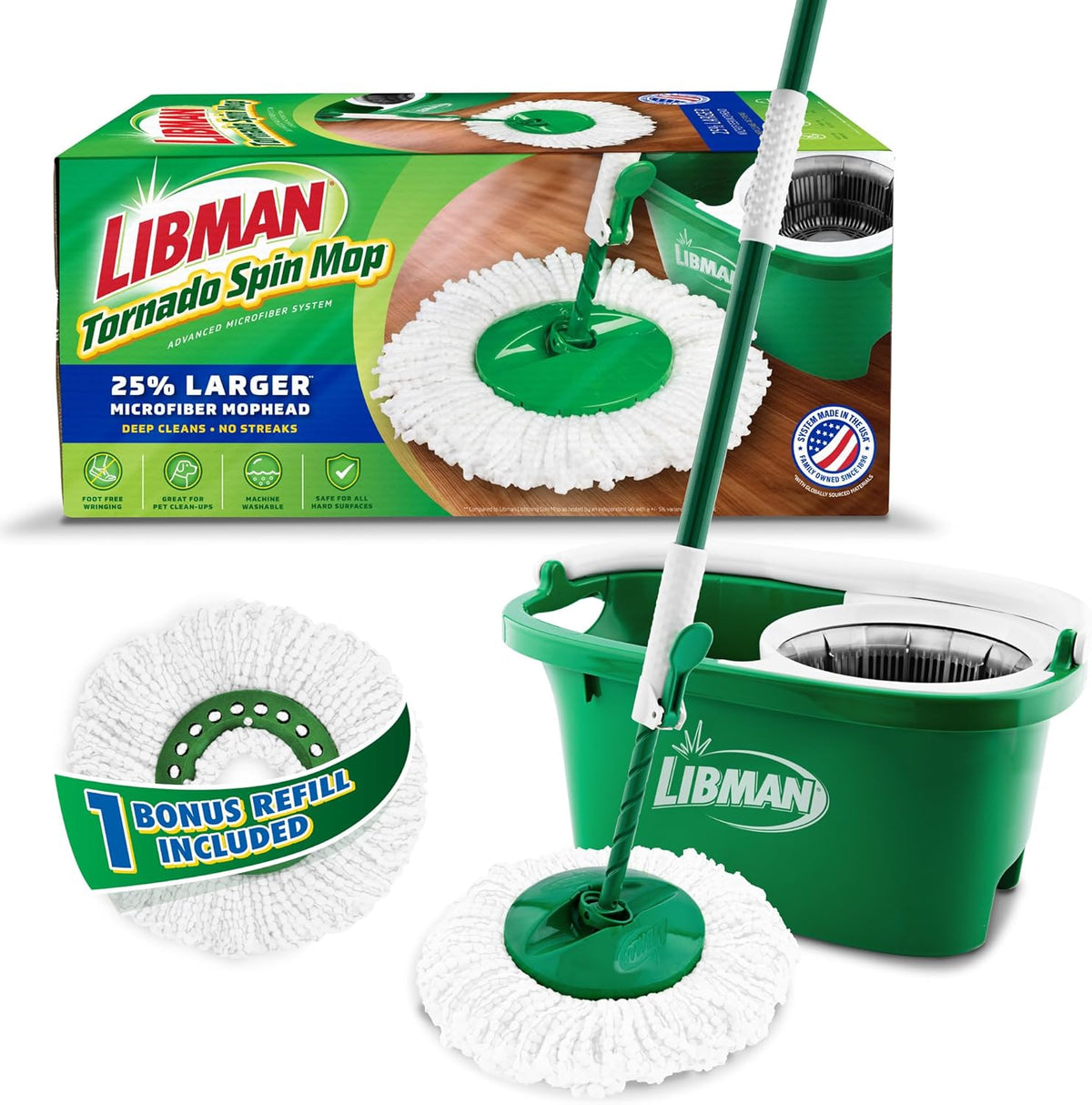 Libman Tornado Spin Mop System, Spinning Floor Mopping and Bucket with Wringer Set for Home