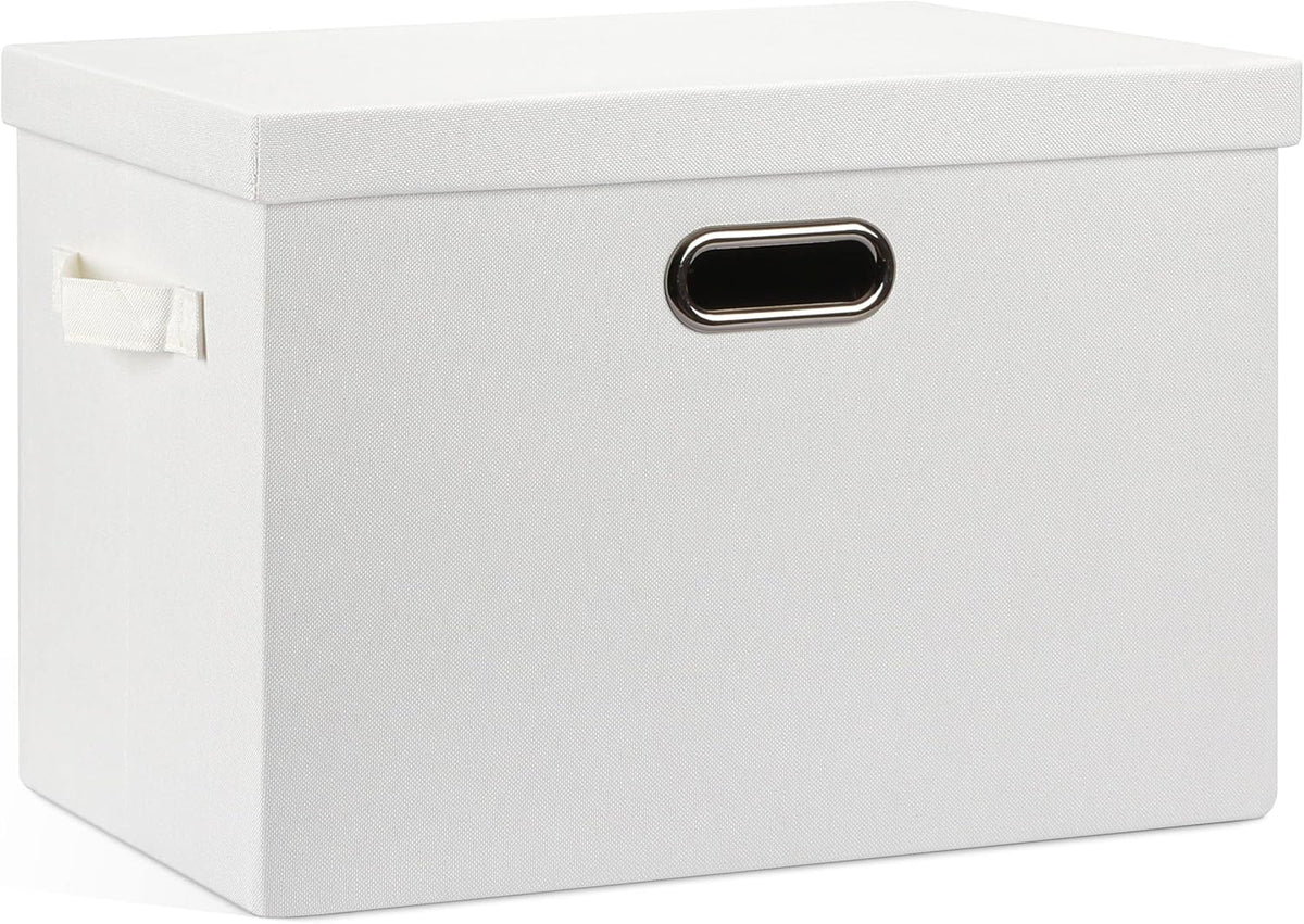 Large 17" 36 Quart Collapsible Stackable Storage Bins with Lids, 1 Pack White Foldable Fabric