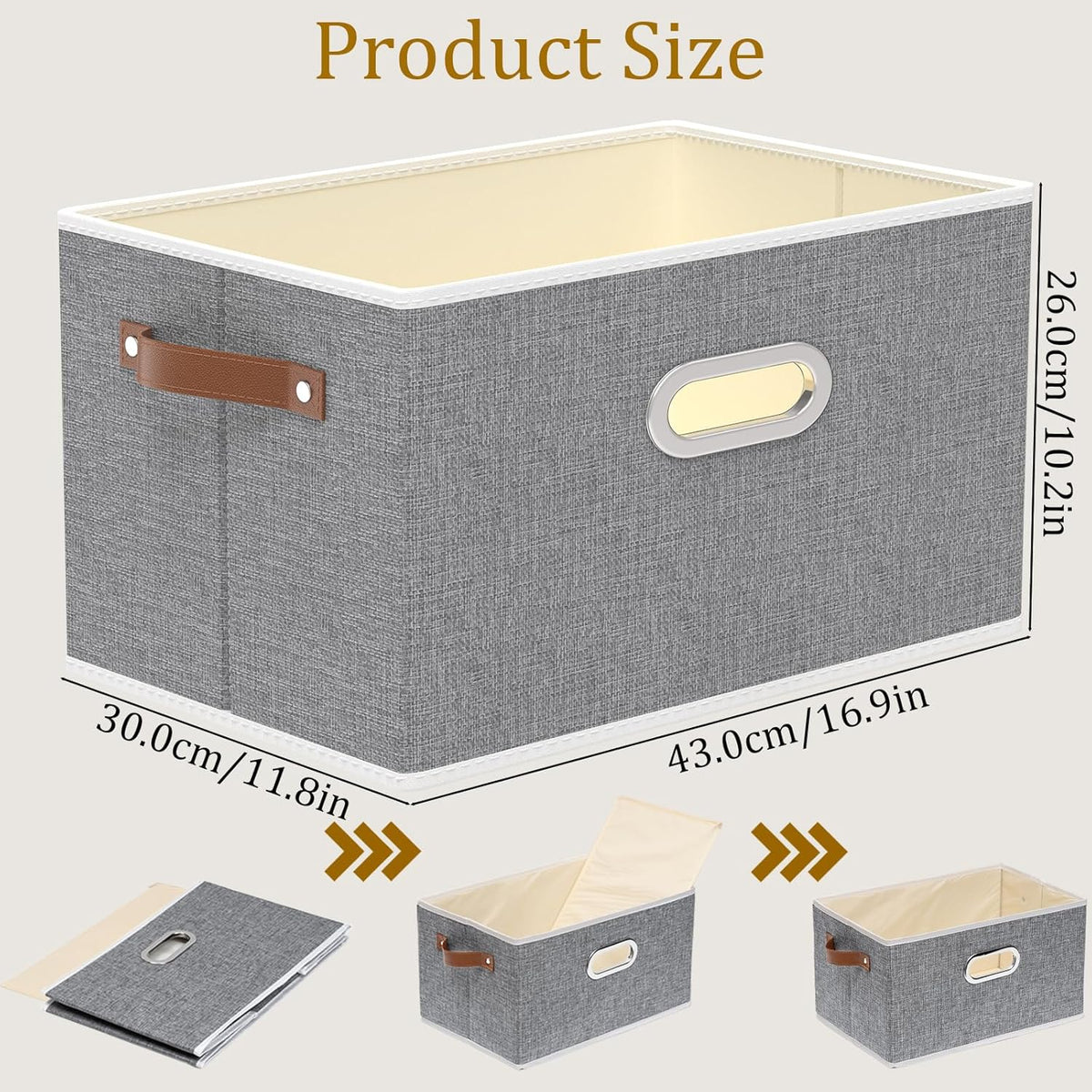 Yawinhe Fabric Storage Bins with Handles, Foldable Baskets for Shelves, Cubes with 3 Handles, Large