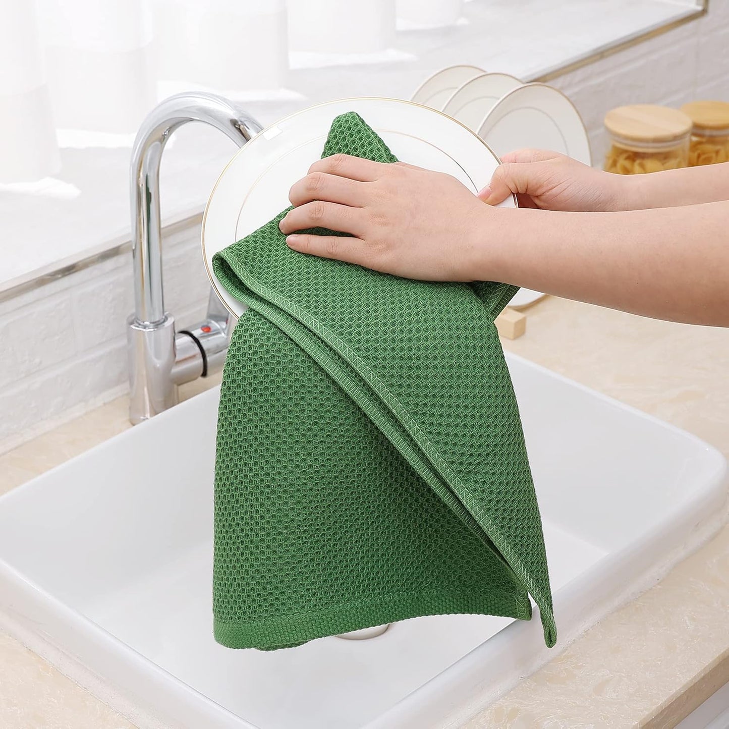 Homaxy 100% Cotton Waffle Weave Kitchen Dish Towels, Ultra Soft Absorbent Quick Drying Cleaning
