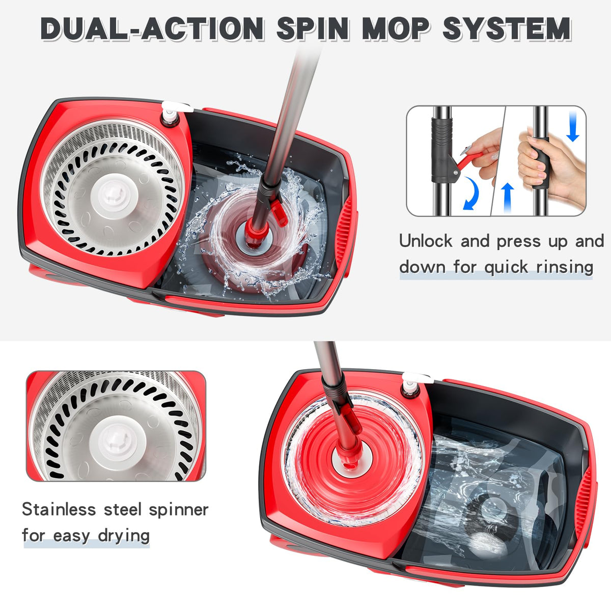 Sarkunpio Spin Mop and Bucket Set with 6 Microfiber Heads, Dark Grey