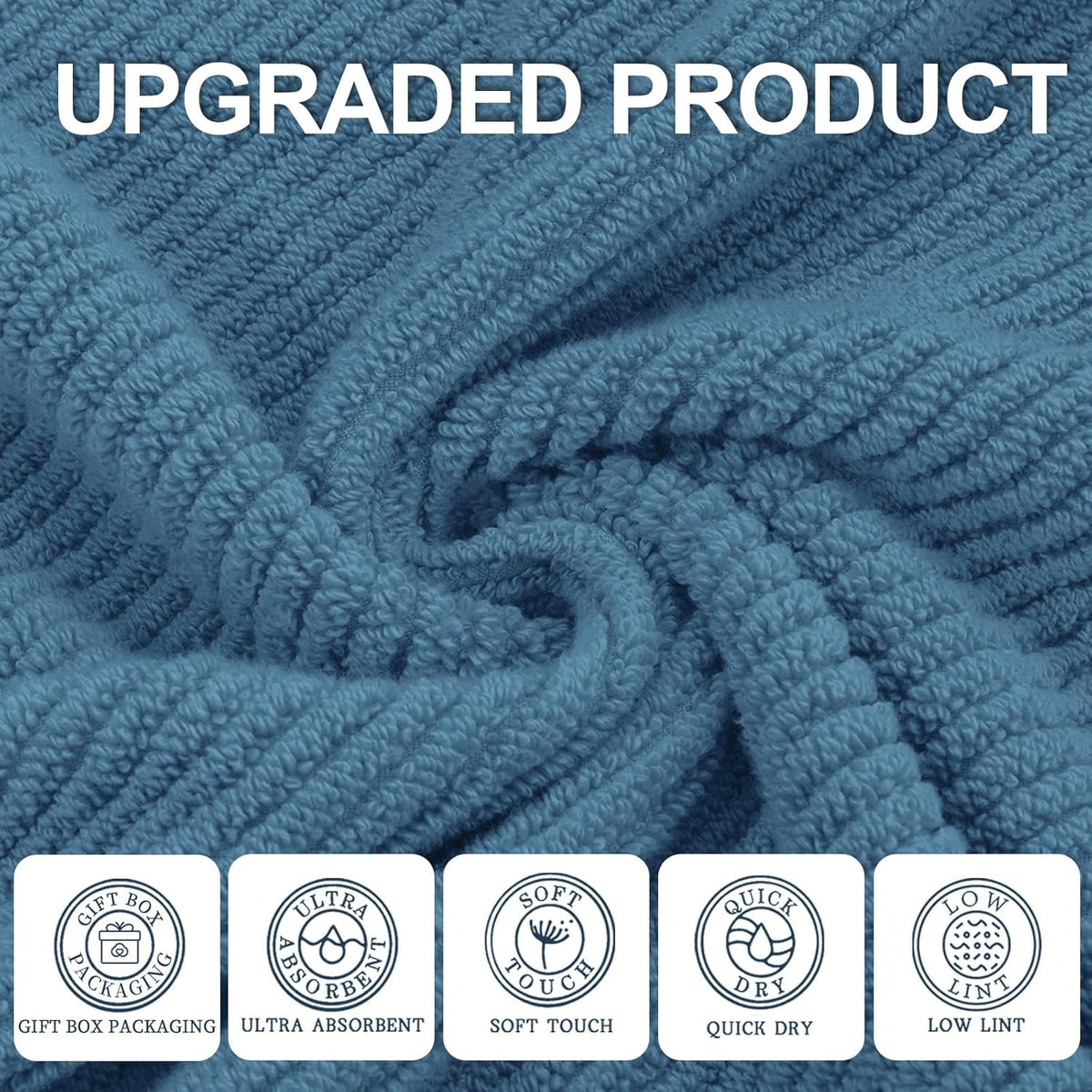 VOOVA & MOVAS Blue Towels Bathroom Sets, 100% Cotton | Lightweight | Soft | Quick Dry | Thick