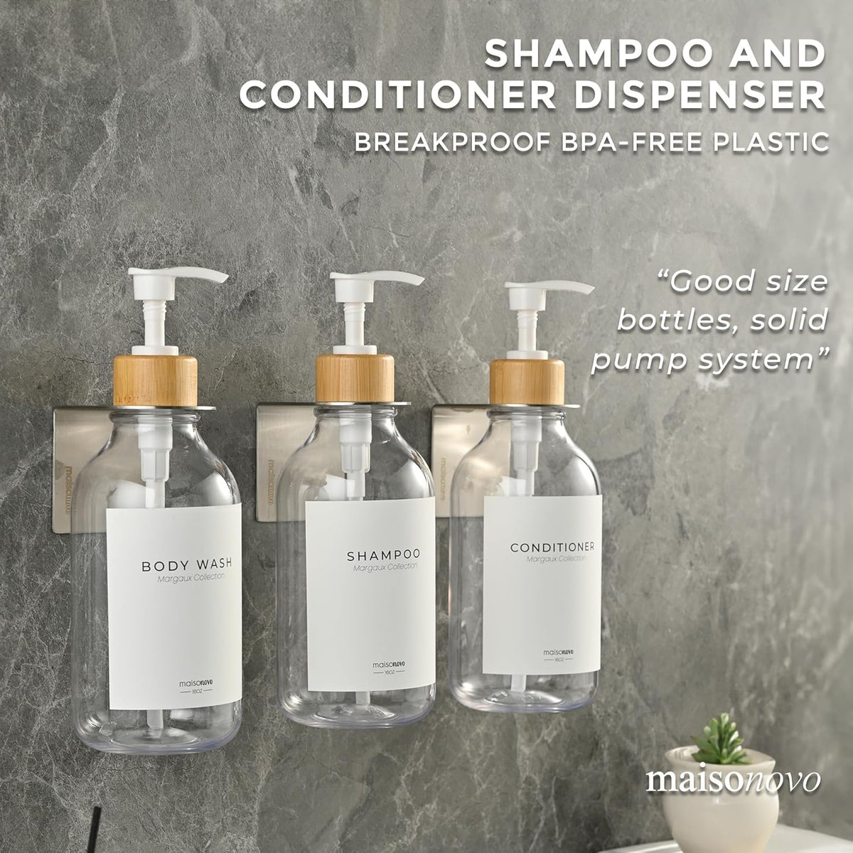 MaisoNovo Shampoo and Conditioner Dispenser - Shower Soap Dispenser Wall Mounted - 16.9 fl oz Set