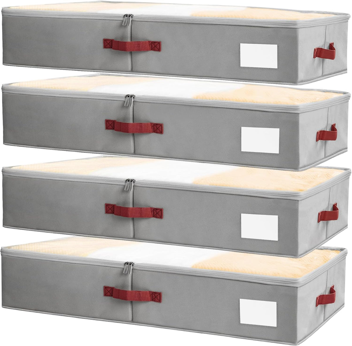 Criusia Under Bed Storage Bins with Clear PVC Lids – 4 Pack Large Underbed Organizers with