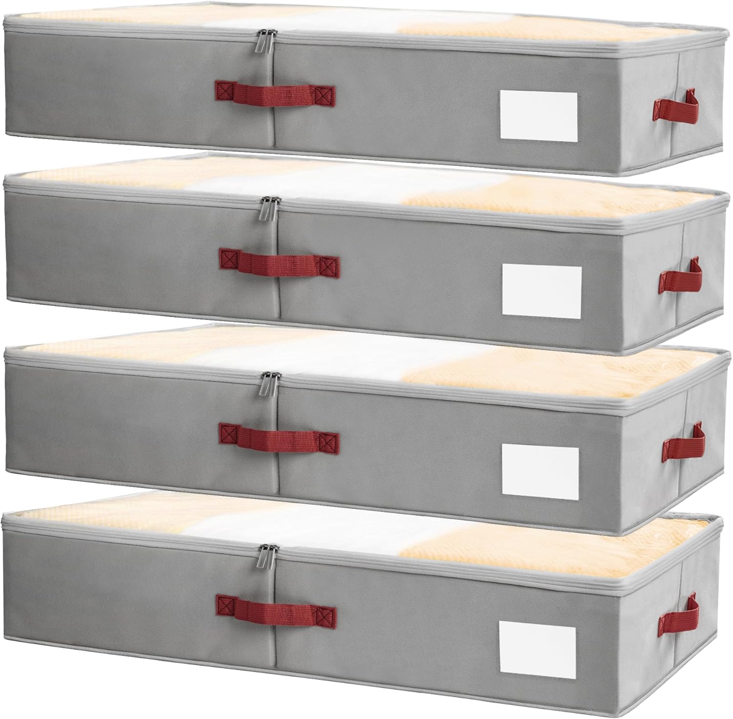 Criusia Under Bed Storage Bins with Clear PVC Lids – 4 Pack Large Underbed Organizers with