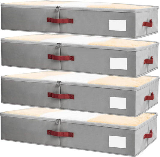 Criusia Under Bed Storage Bins with Clear PVC Lids – 4 Pack Large Underbed Organizers with