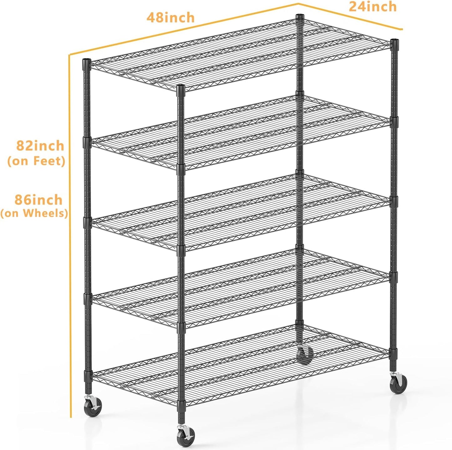 Himimi 5 Tier Wire Shelving with Wheels Heavy Duty Height Adjustable Metal Shelves for Storage