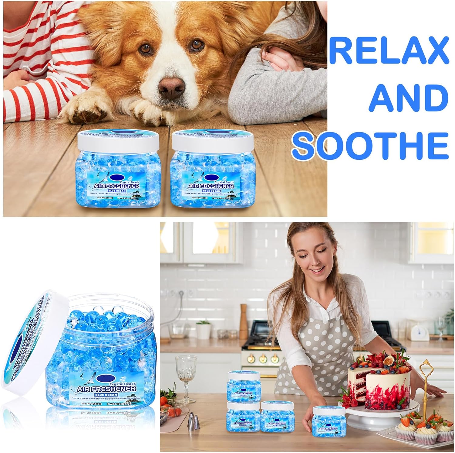 6 Pcs Air Freshener Gel Beads Bulk Odor Eliminator Beads Odor Removing Gel for Home, Bathrooms