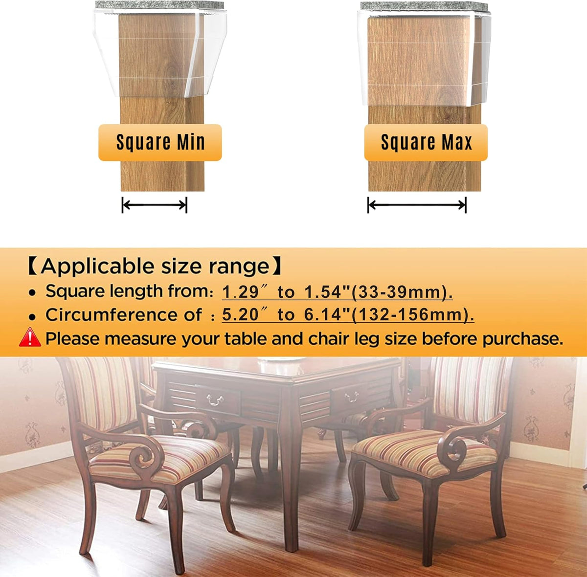 Square Chair Leg Protectors for Hardwood Floors,16 Pcs Silicone Felt Furniture Legs Caps to Prevent