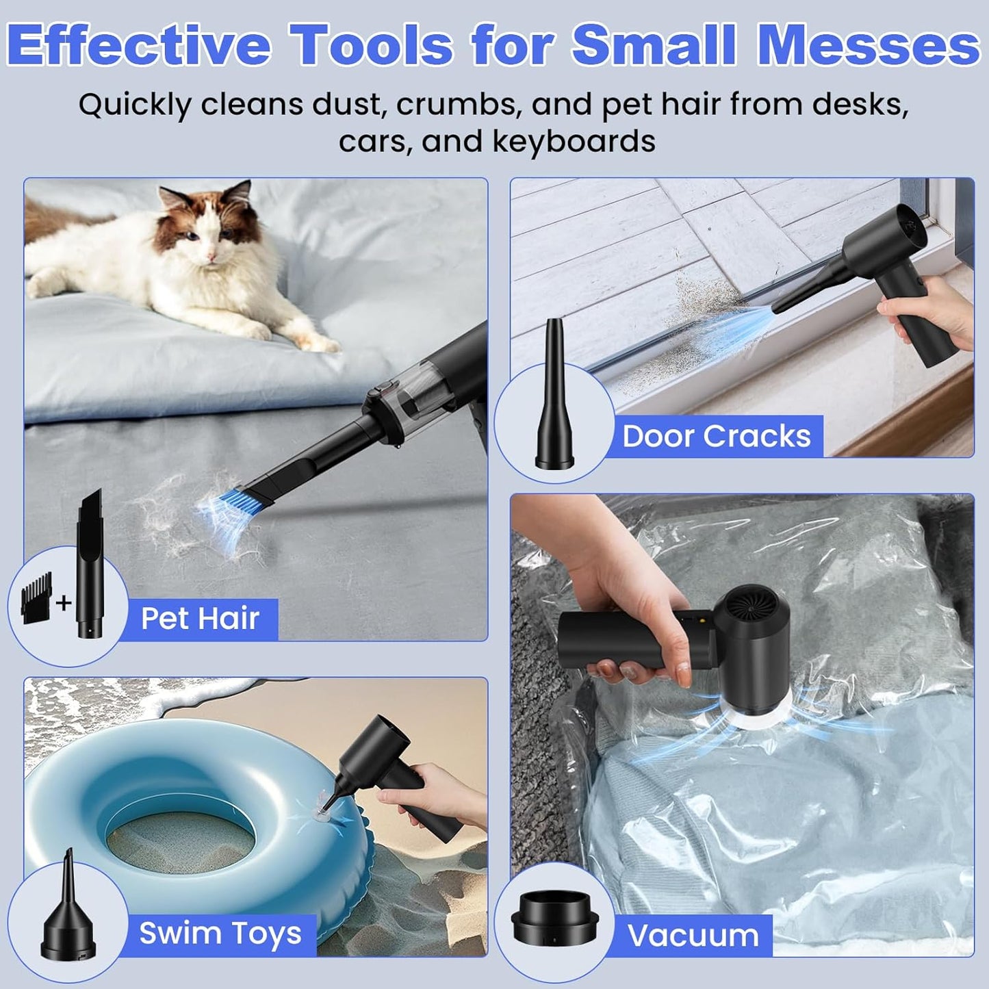 Car Vacuum Portable Cordless with 16000PA Ultra Suction 4-in-1 Foldable Air Duster & Brushless