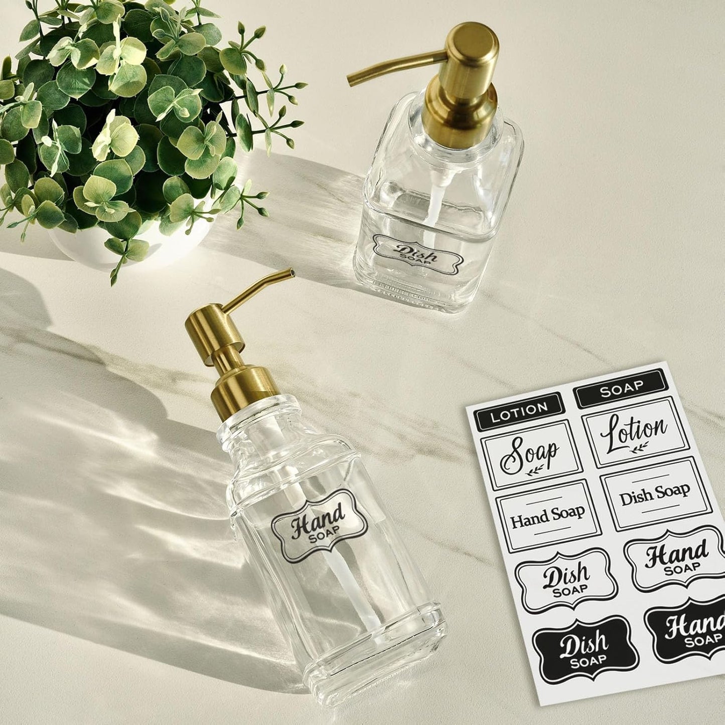 JASAI Antique Square Glass Soap Dispenser with Golden Rust Proof Pump, Refillable soap Dispenser