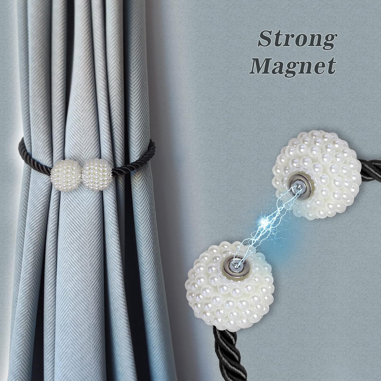 Hion Magnetic Curtain Tiebacks Black 2pcs, Curtain Tiebacks Buckles Holdbacks Holders Hooks Clip