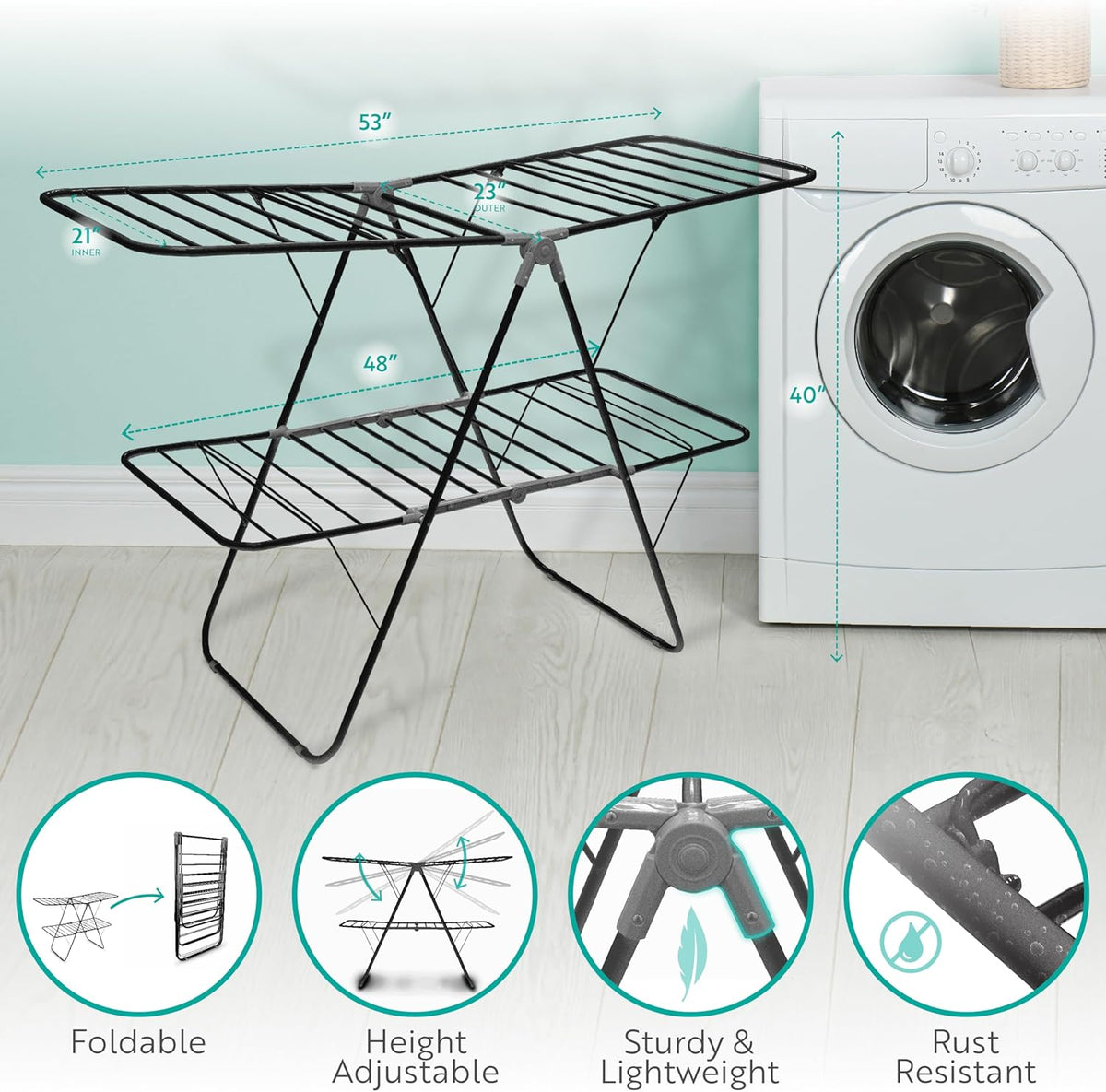 Brookstone 2 Tier Folding Rack – Indoor/Outdoor Collapsible Clothes Dryer Stand Laundry or Shoe