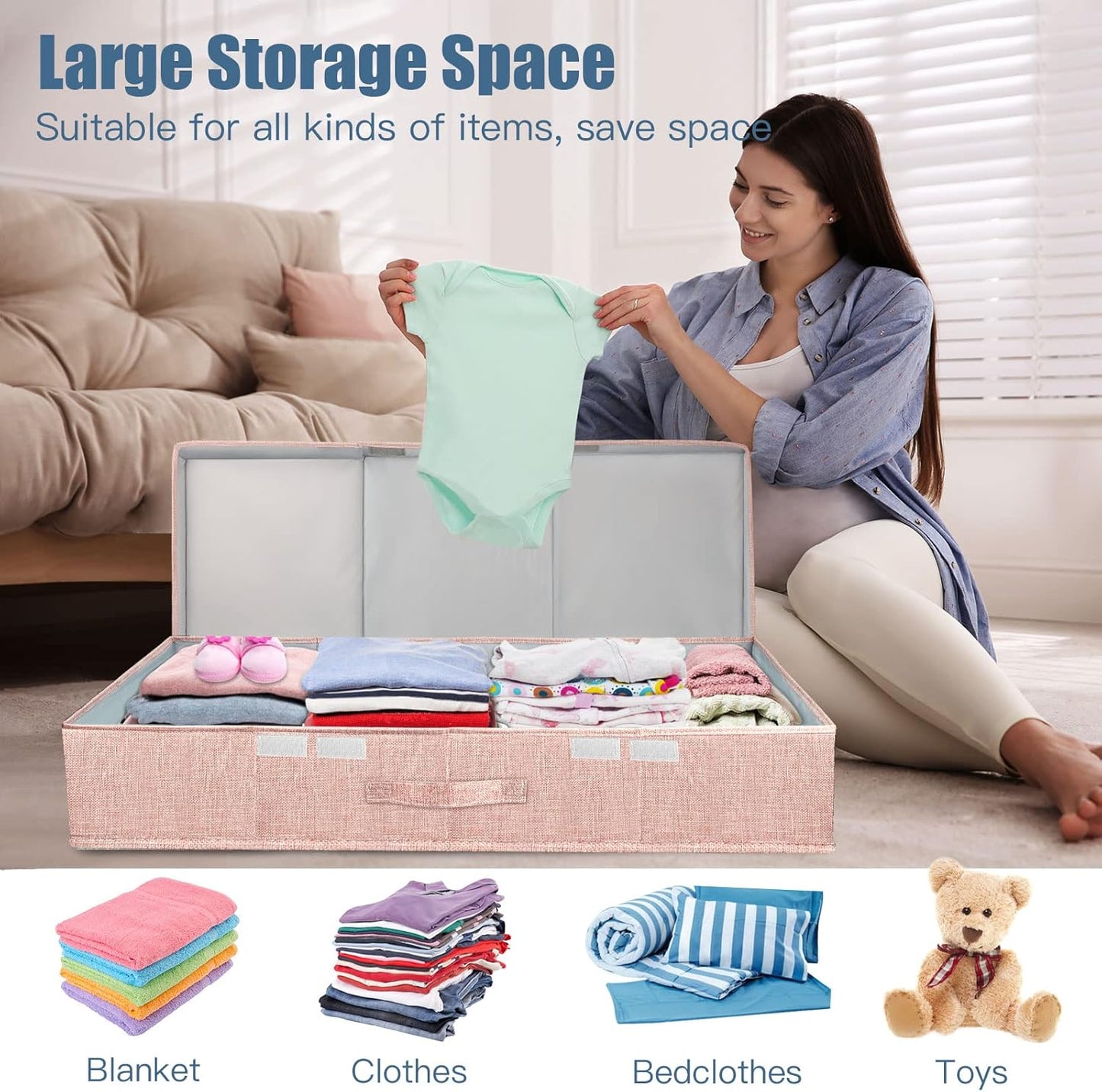 Underbed Storage Containers Bin with Lids, Large Under Bed Storage Organizer Box with Handle