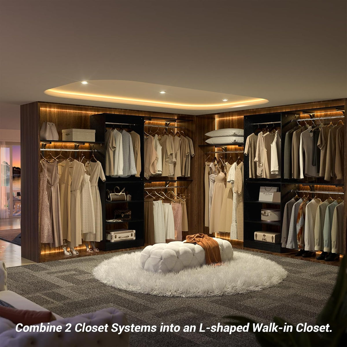 8FT Closet System with Shelves, 96'' Closet Organizer System with 3 Hanging Rods, Wall Mount