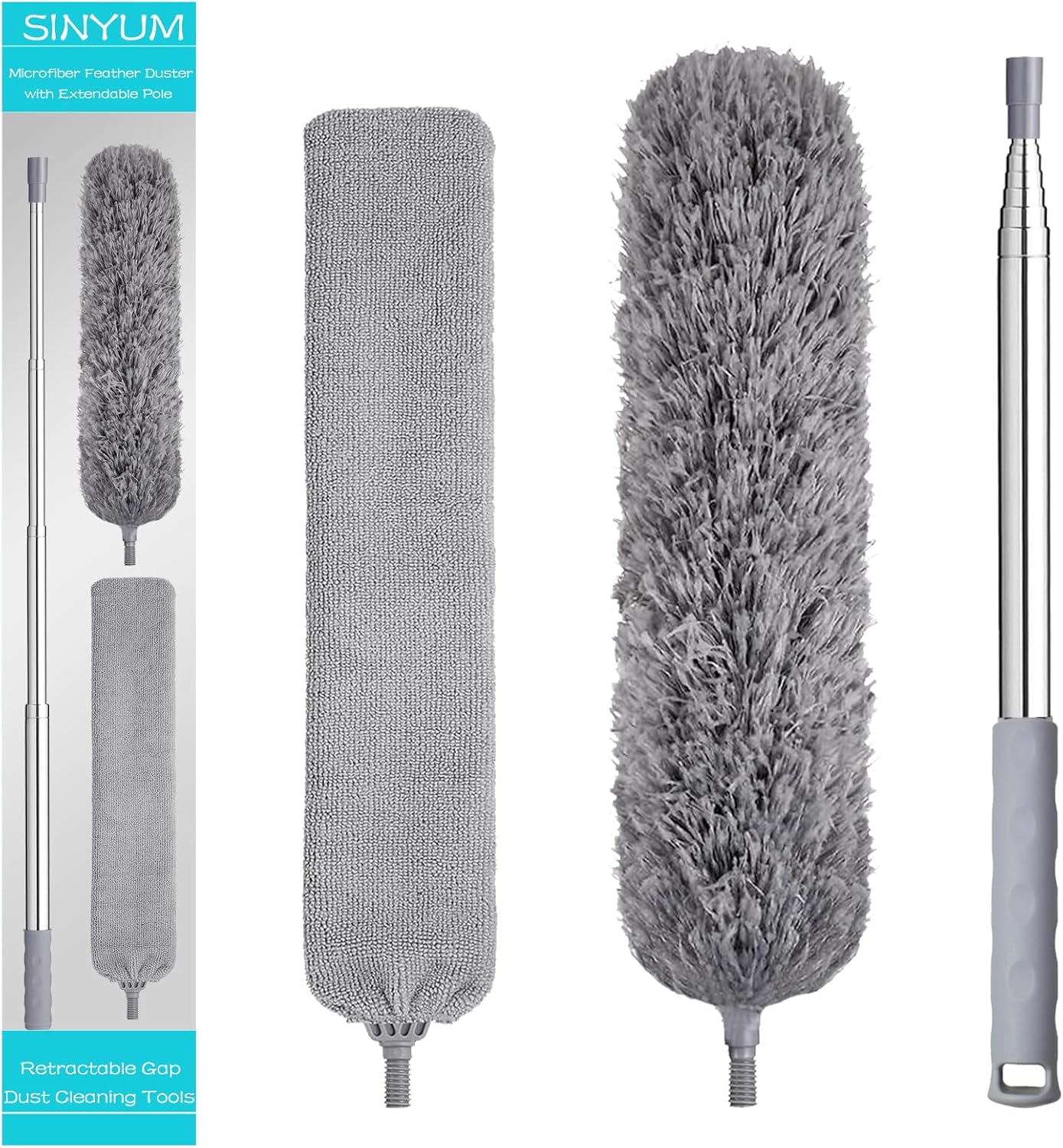 100 Inch Retractable Gap Dust Cleaner Cleaning Tools & Microfiber Feather Duster Washable and
