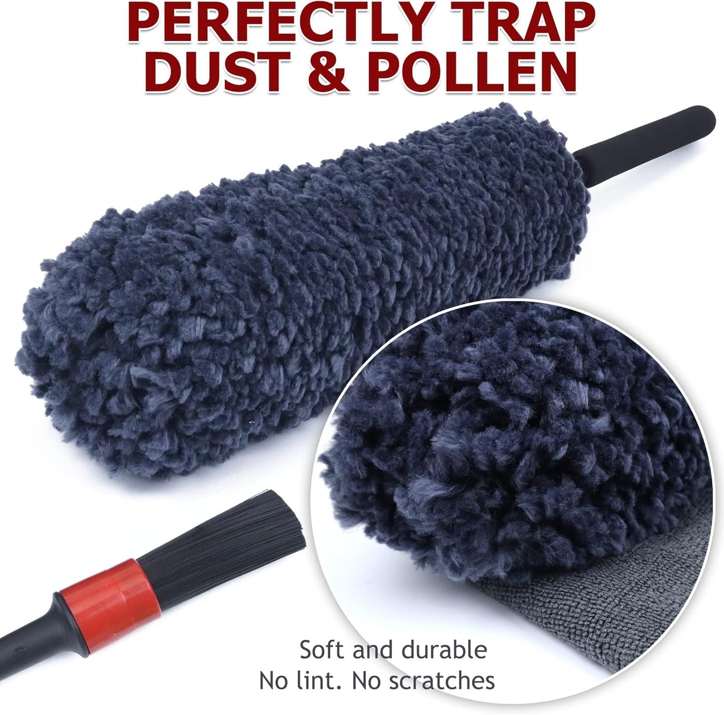 Car Duster Kit, Ultra Soft Microfiber Duster with Storage Bag, Unbreakable Handle, Lint & Scratch