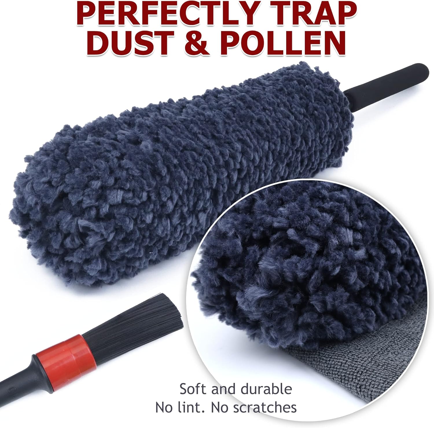 Car Duster Kit, Ultra Soft Microfiber Duster with Storage Bag, Unbreakable Handle, Lint & Scratch