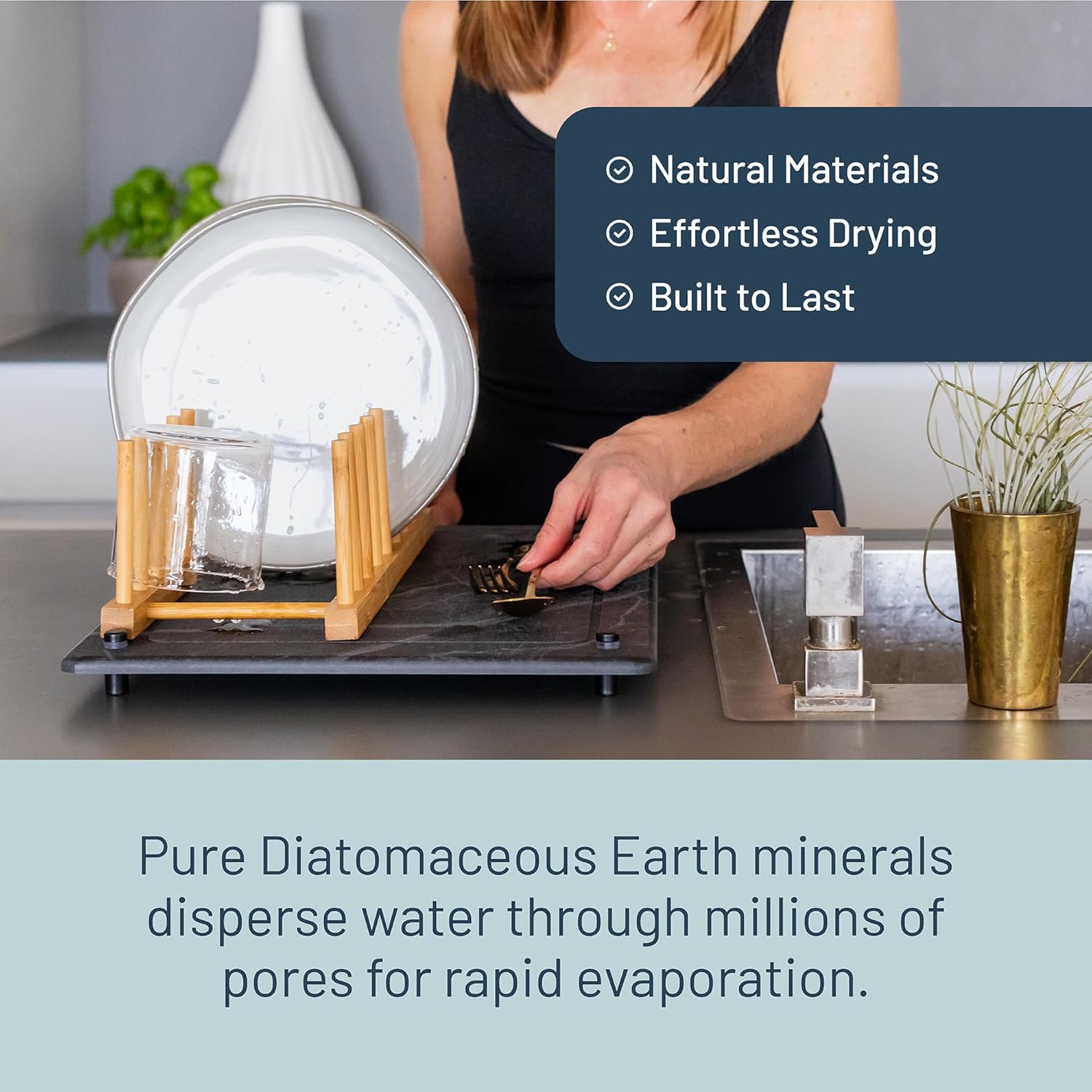 Natural Dish Drying Mat – Eco-Friendly, Rapid-Dry Technology | Modern Design | Non-Toxic | BPA-Free