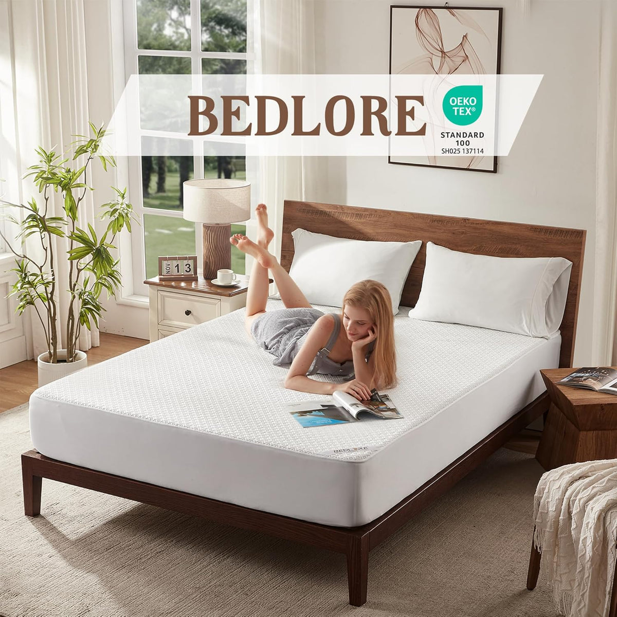 BEDLORE Full Size Mattress Protector, Waterproof Noiseless Mattress Cover with Stretchable Pockets