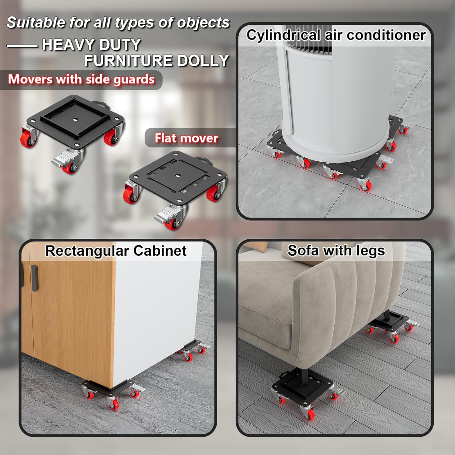 Furniture Dolly 5 Wheels Heavy Duty with Removable Side Guards,3307 Lbs Capacity,360° Rotating