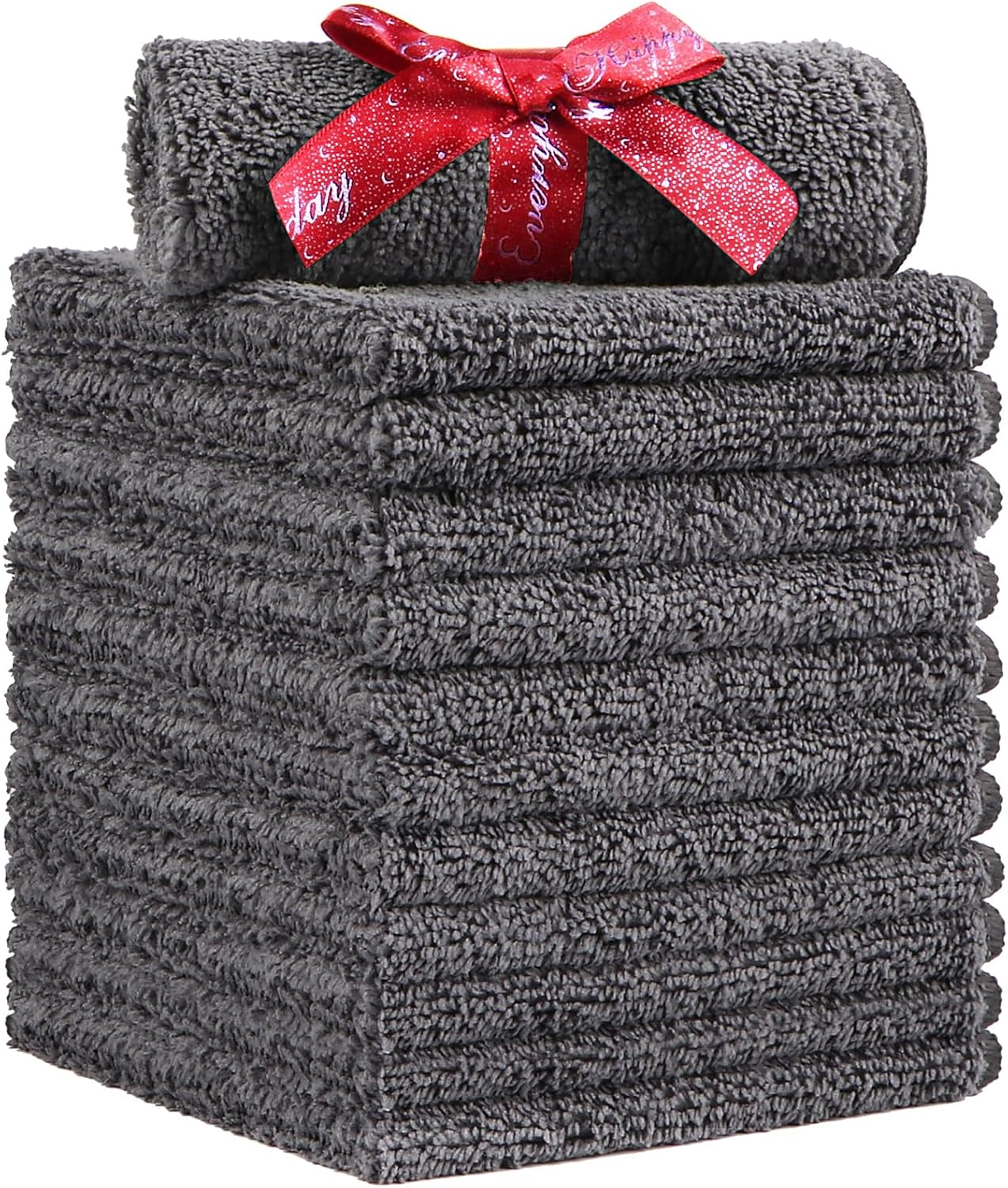 HOMEXCEL Microfiber Washcloths 12 Pack, Highly Absorbent and Soft Face Towel, Multi-Purpose Grey