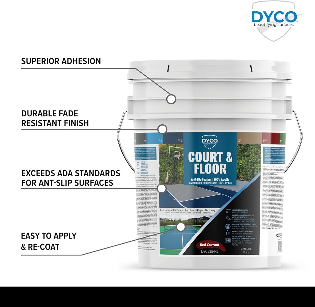 DYCO Court & Floor Anti-Slip Coating - Slip-Resistant Pavement, Cement & Concrete Paint for