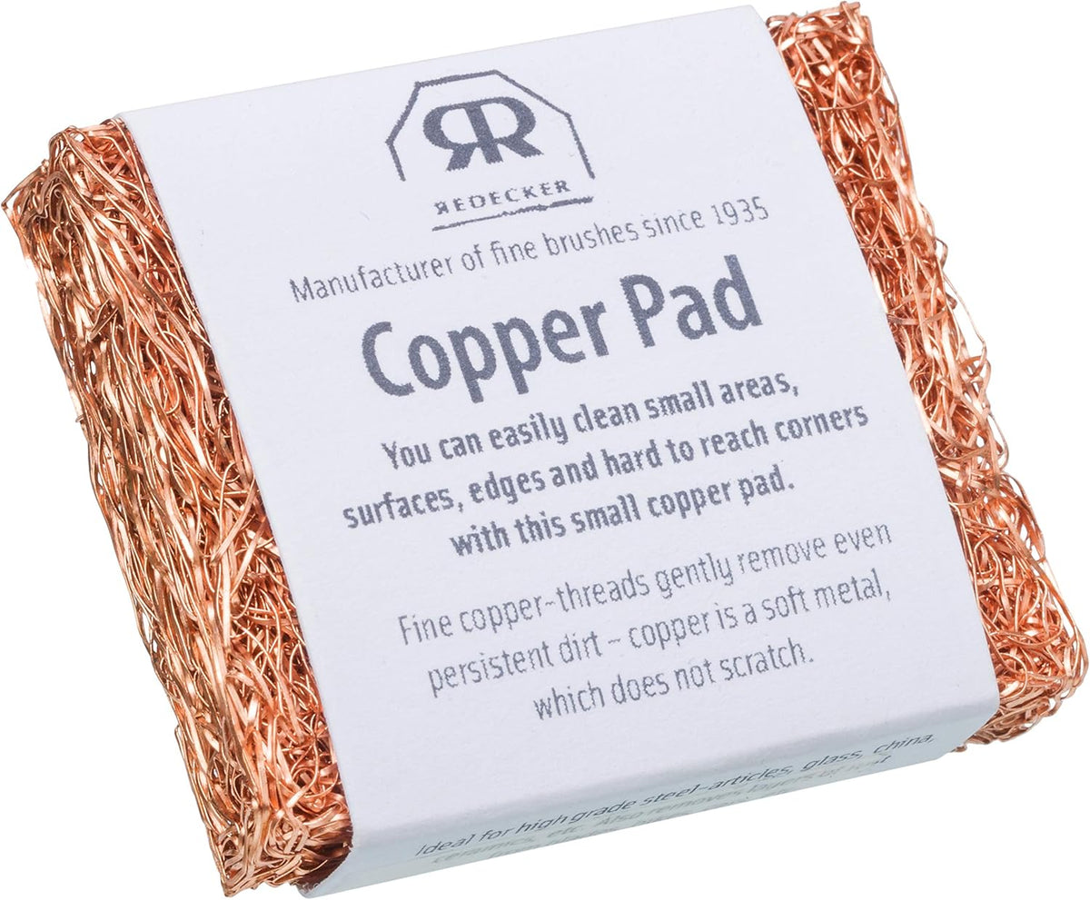 Redecker Copper Thread Mini Scrubber, 2 x 1-5/8 inches, Non-Abrasive Scouring Pad, Scrubber for