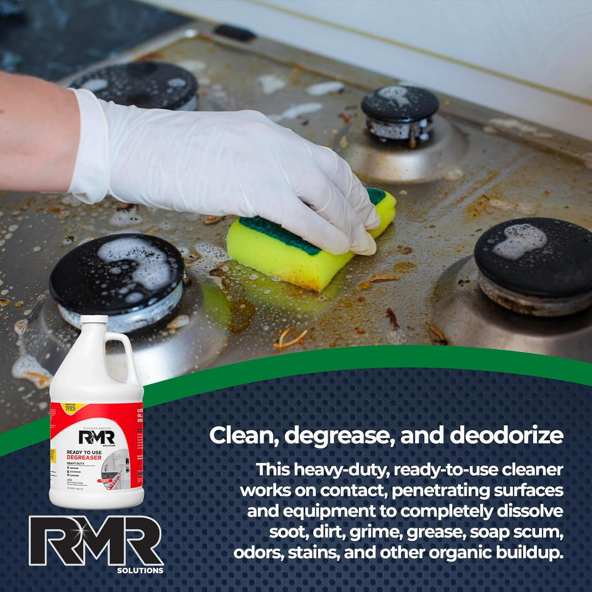 RMR Degreaser and Cleaner - Ready to Use Indoor/Outdoor Formula Works on Contact, For Heavy-Duty