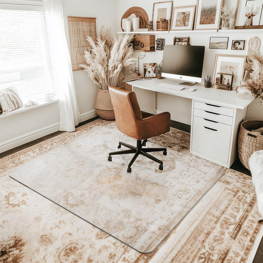 Office Chair Mat for Carpet & Hardwood, Upgraded 45" x 55" Dual Use Tempered Glass Chair Mat for