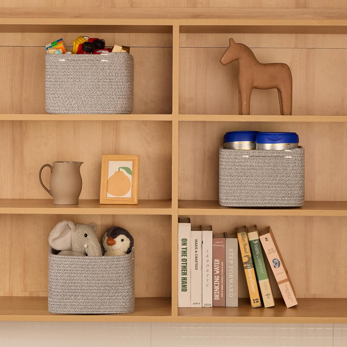 Small Organizing Baskets for Cubes Shelf, 9.7x9.7x7.1 Inch Rope Woven Storage Bins for Nursery