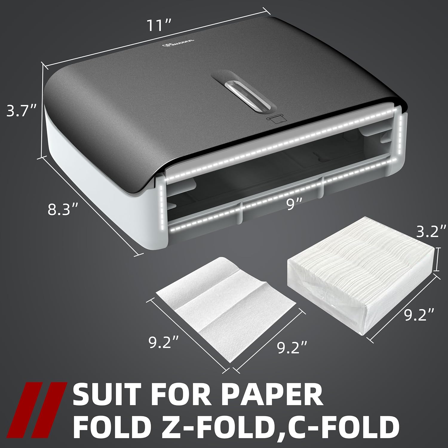 Trifold Paper Towel Dispenser Black Pearl Premium Grade 10⅞” Length X 8¼” High X 3¾” High for