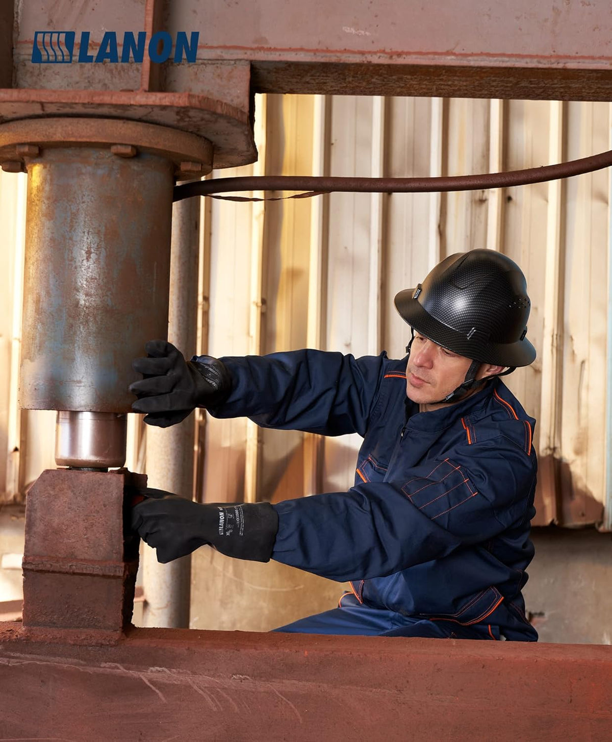 LANON Rubber Chemical Resistant Gloves, Reusable Heavy-duty Safety Work Gloves, Acid & Alkali