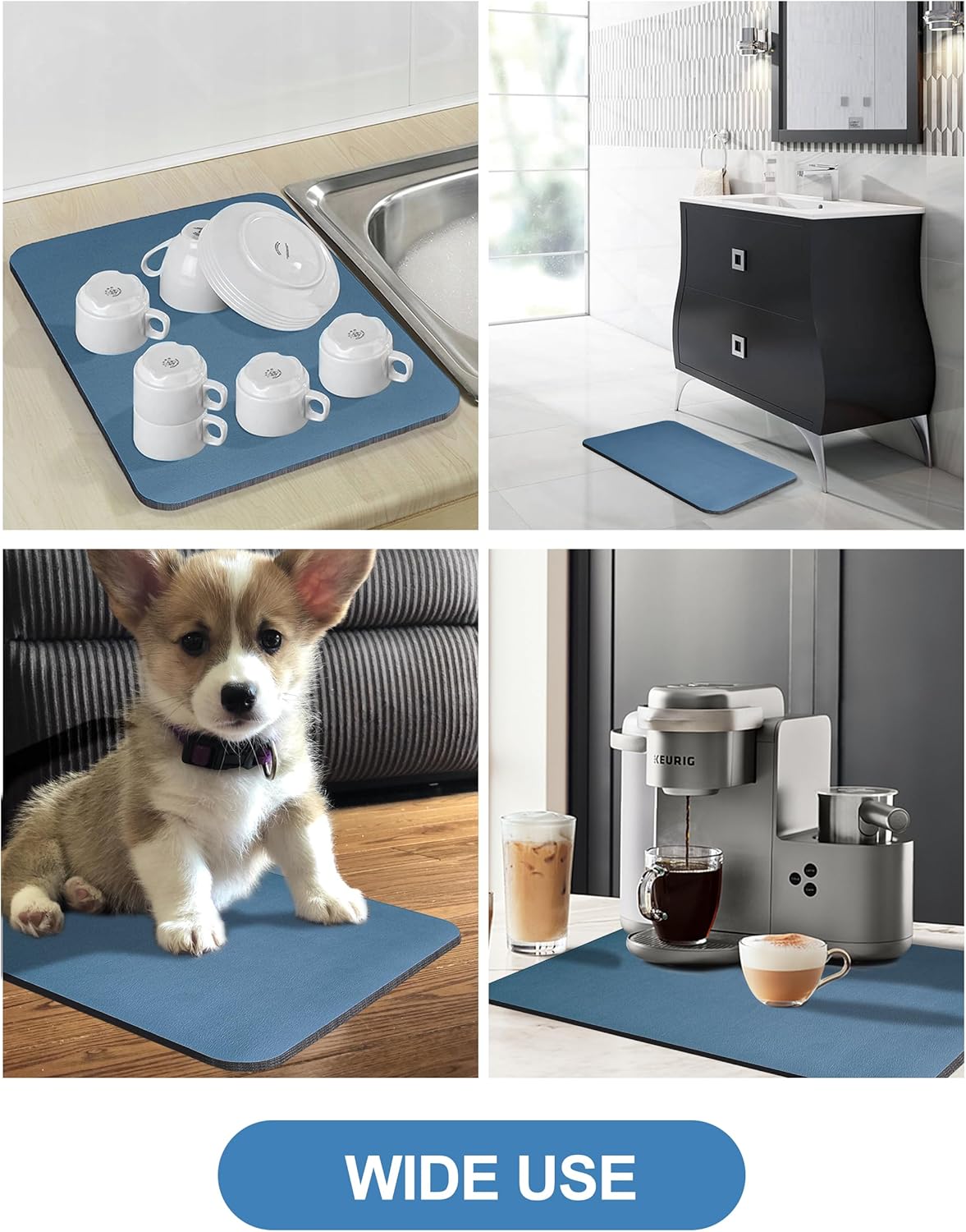 Dish Drying Mat for Kitchen Counter, 16"x24" Dish Drying Pad with Non-slip Rubber Backed, Hide