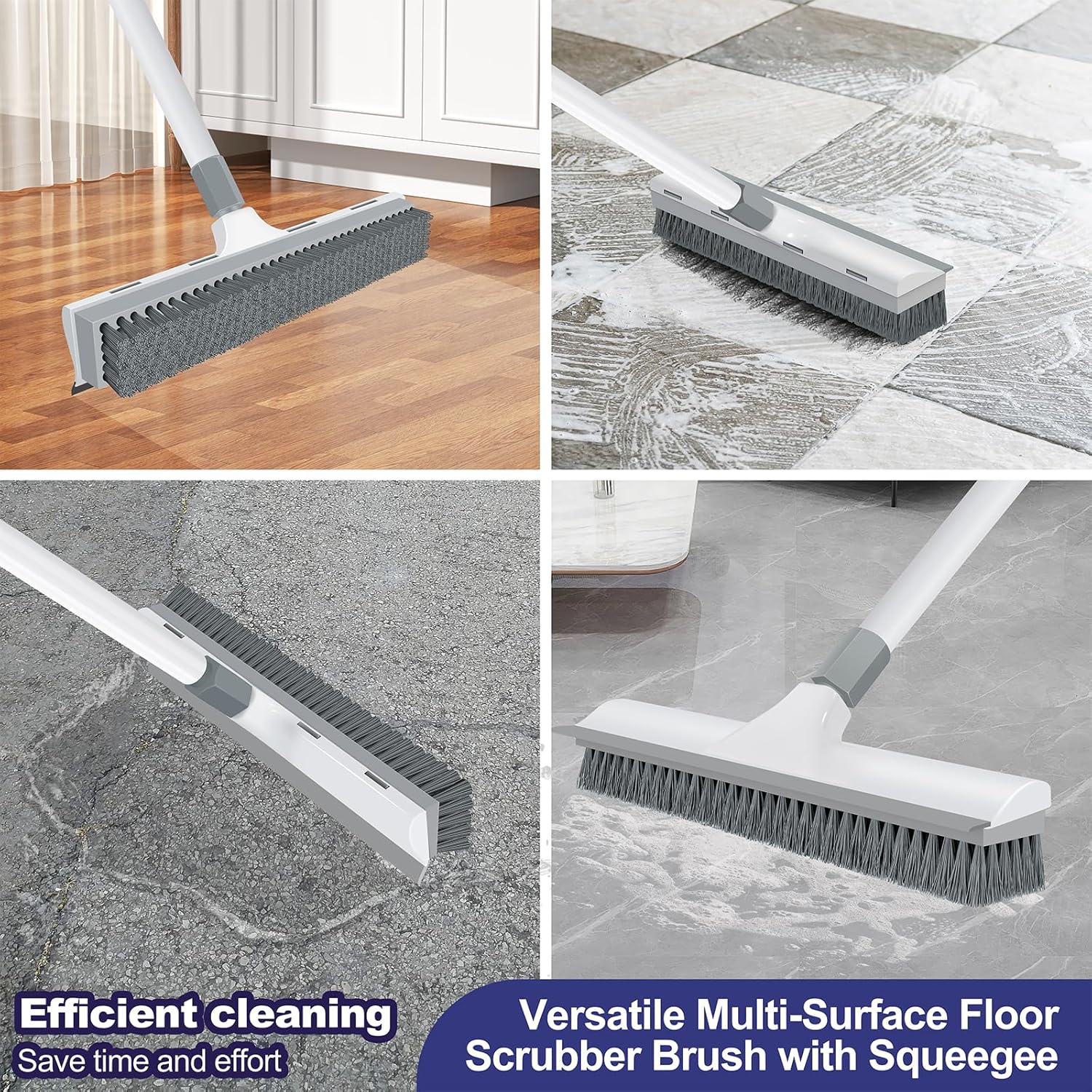 Floor Scrub Brush with 60 inch Long Handle, 2 in 1 Heavy Duty Stiff Bristle Floor Scrubber Brush