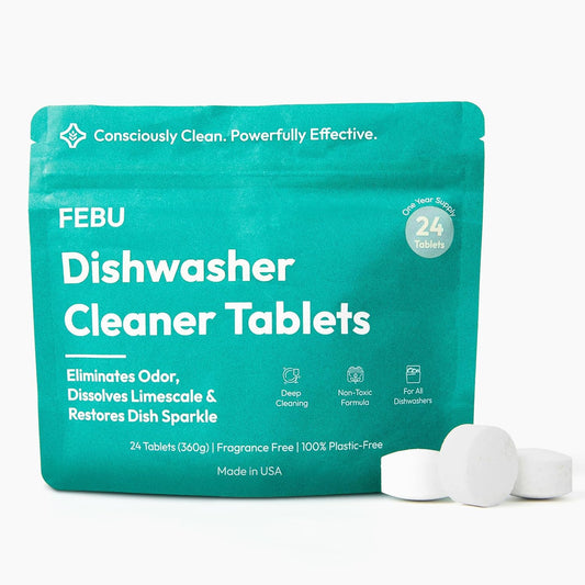 FEBU Dishwasher Cleaner Tablets Made in USA | Natural Dishwasher Cleaner and Deodorizer |